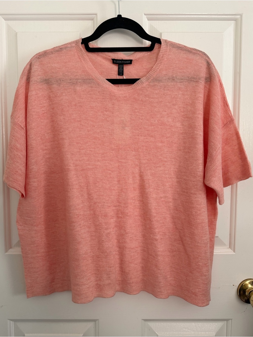 NWT Eileen Fisher Short-Sleeve Crewneck Blouse Tunic in Soft Peach size L